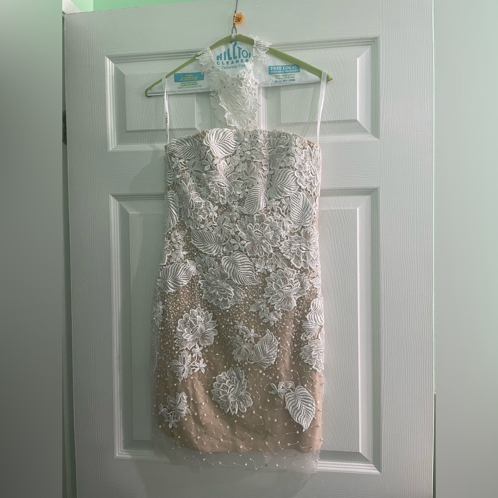 Jovani size 6 nude with white lqce dress